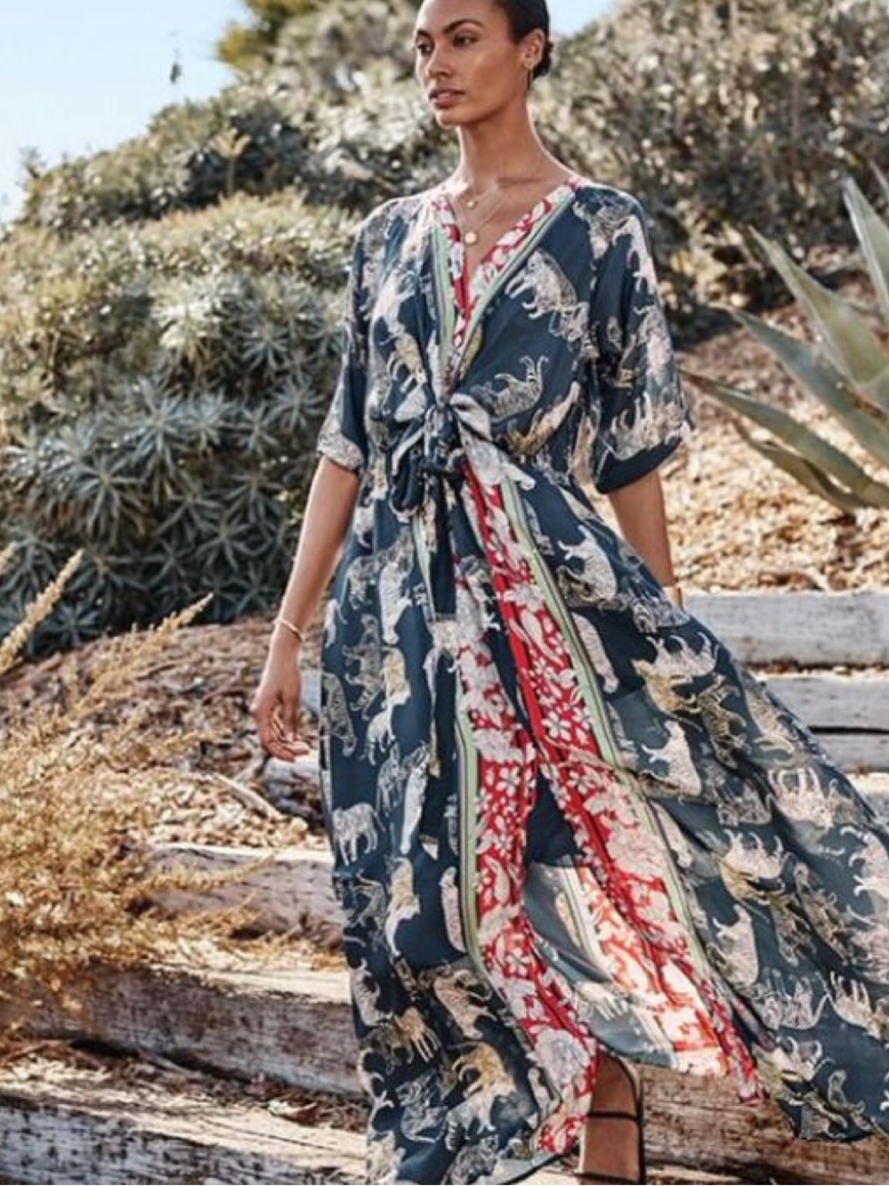 JOHNNY WAS Silk ADA DRESS w
Slip Tiger Print V Neck Maxi - NWT - L